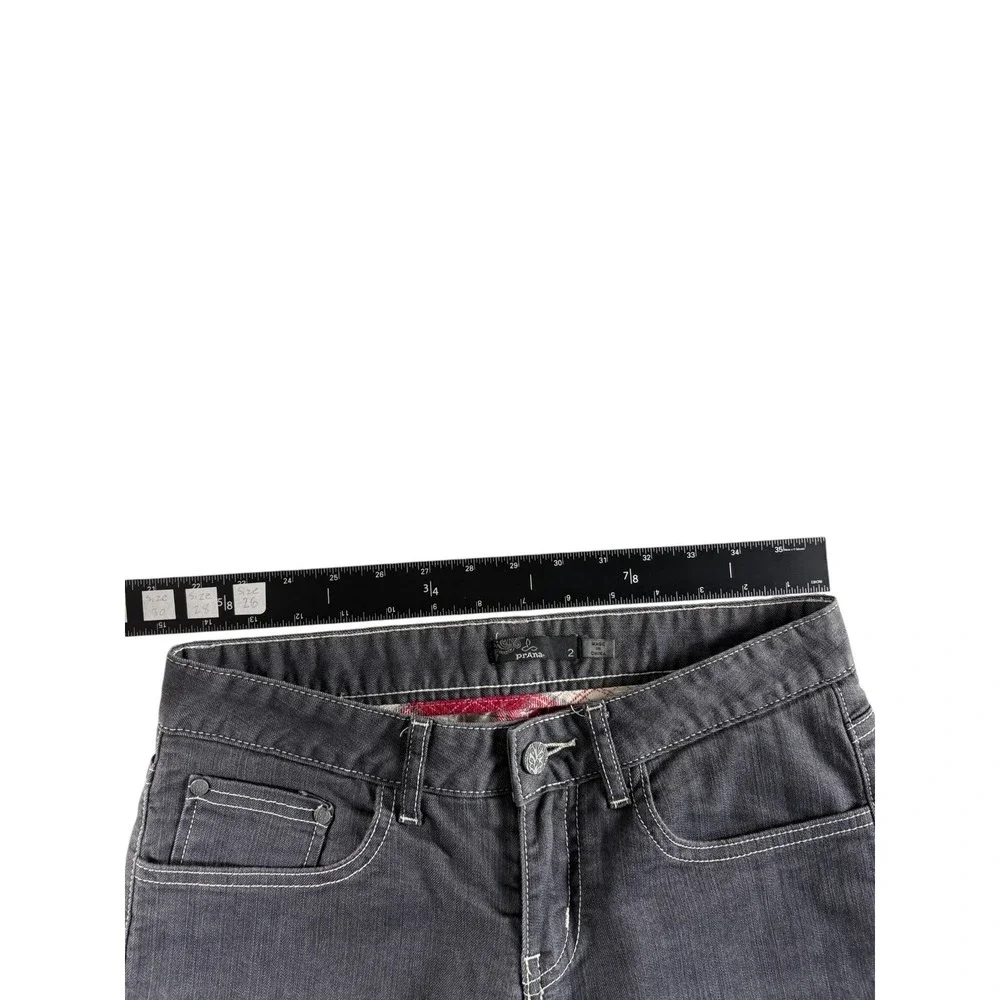 Prana‎ Jeans Womens 2 Dark Gray Flannel Lined Dark Wash Straight Leg Stitched